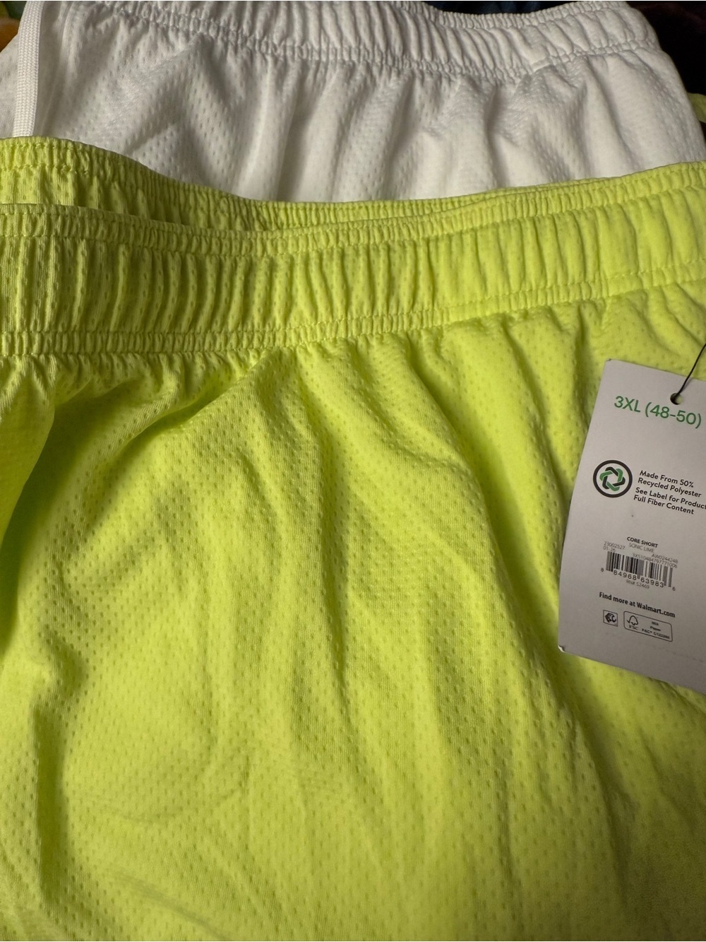 Athletic Works White and Neon Yellow Lime Athletic Mesh Shorts Men’s Sz 3XL